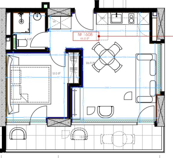 Квартира 1+1 №8 в Green Side, Батуми — боковой вид на море, 55.6 м², выгодная рассрочка